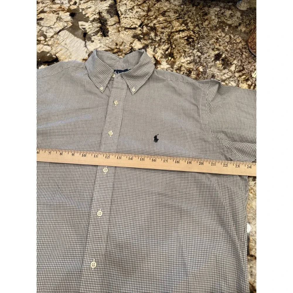 Men's Ralph Lauren Polo  Button Up Long Sleeve Preppy White Black Checked 15 1/2 - Picture 5 of 8